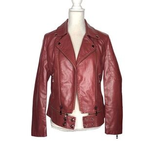 yadanluwa red burgundy  faux leather moto jacket